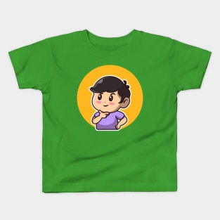 Cute Boy Thinking Cartoon Illustration Kids T-Shirt